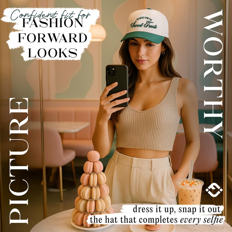 فنكي جونك قبعة Snapback كلاسيكية بلونين - أنا هنا من أجل الحلوى - أخضر/بيج - Image 2